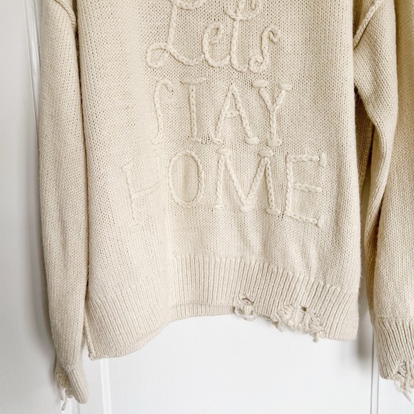 WILDFOX • Let’s Stay Home distressed sweater pullover beige soft cozy oversized - Picture 7 of 12